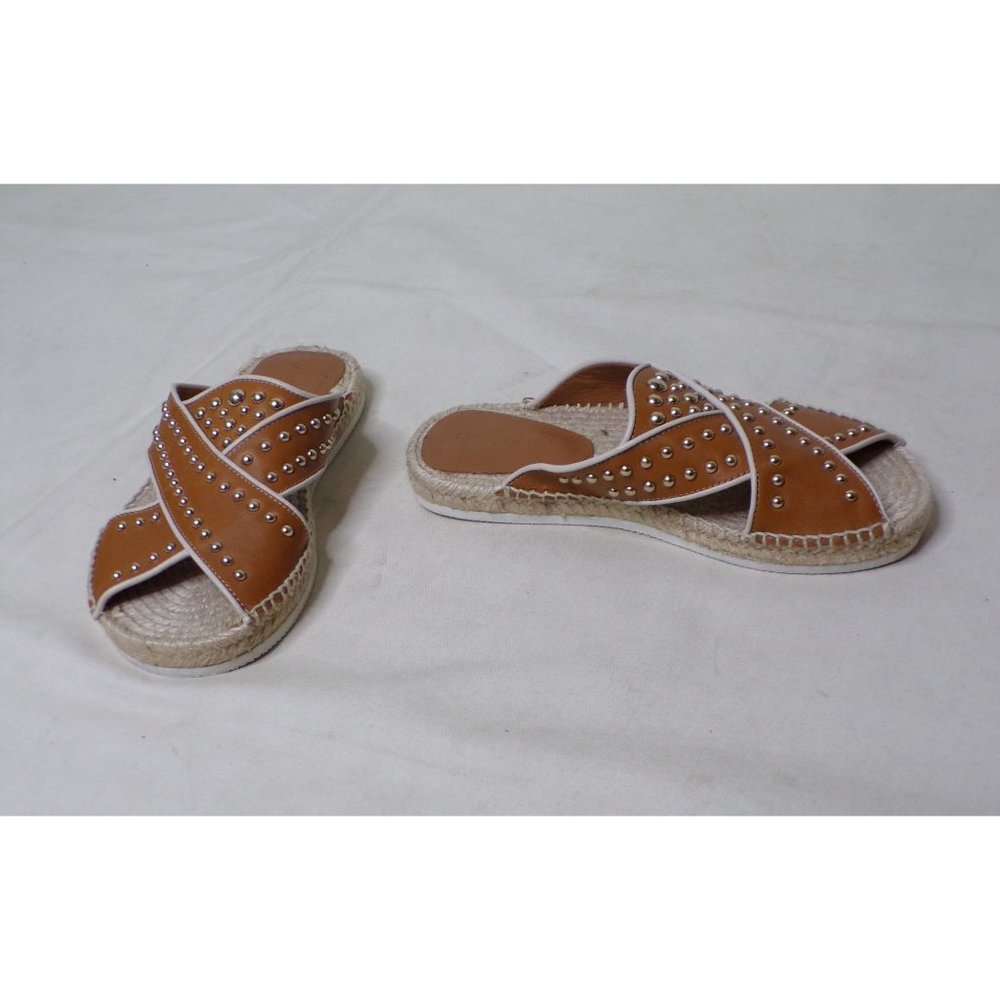 🆕 SEE BY CHLOE Pia Studded Slides Espadrille Sandals Tan 7 - Picture 3 of 9